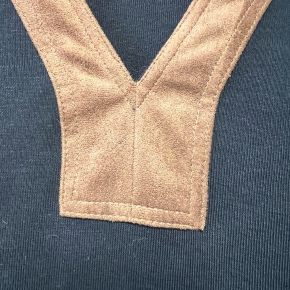 Ralph Lauren Black Dress w Suede Brown V-Neck and Belt. petite Small 100% cotton - Picture 4 of 6